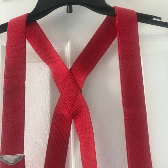 Vtg LEVI'S Red Stretchy Elastic Braces Suspenders Silver Tone Accents 2" Wide - Picture 5 of 9